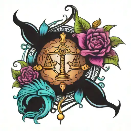 libra and aquarius sign intertwined tattoo design idea