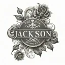Jackson  last name negative shading  and the word  family  in center tattoo design idea