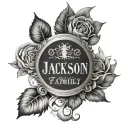 Jackson  last name negative shading  and the word  family  in center tattoo design idea