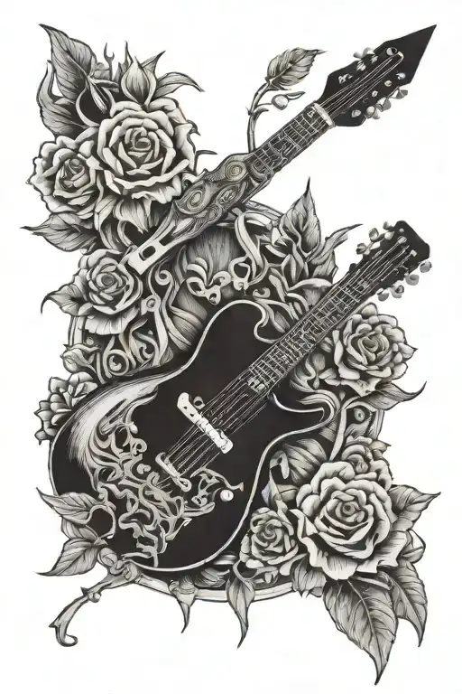 chef knife , acoustic guitar, graphite pencil ,death tattoo design idea