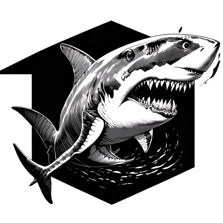 sharks and dot work elements tattoo design idea