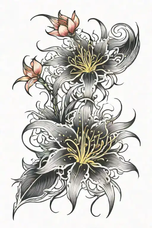 spider Lilly and moon tattoo design idea
