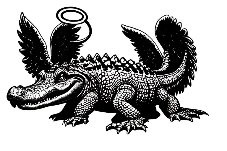alligator with halo and angel wings cute tattoo design idea
