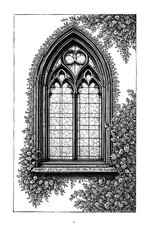 old window frame church window tattoo design idea