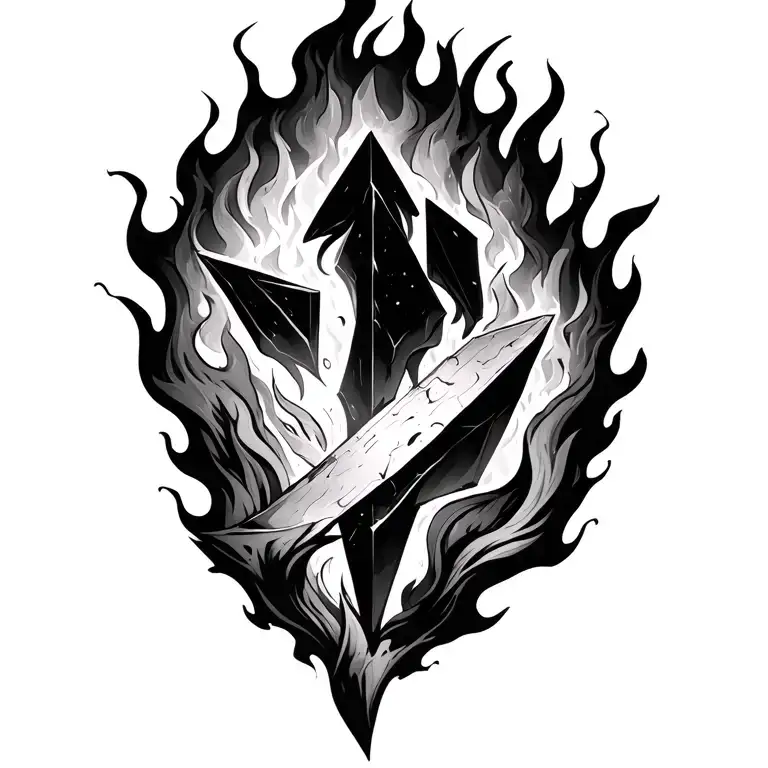shards of narsil surrounded by flames tattoo design idea