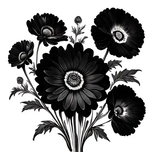chrysanthemums poppys violas flowers tattoo design idea