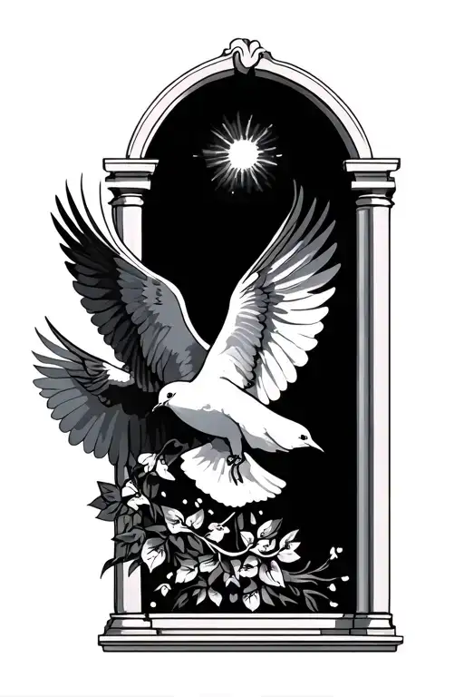 doves and heaven gates with minimal detail together tattoo design idea