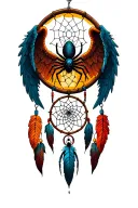 A strong angel defending a dream catcher from a spider that is trying to weave a web around the dreamcatcher  tattoo design idea