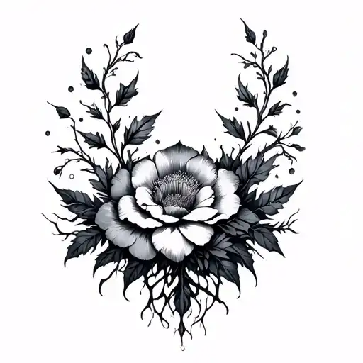 gothic floral with roots tattoo design idea