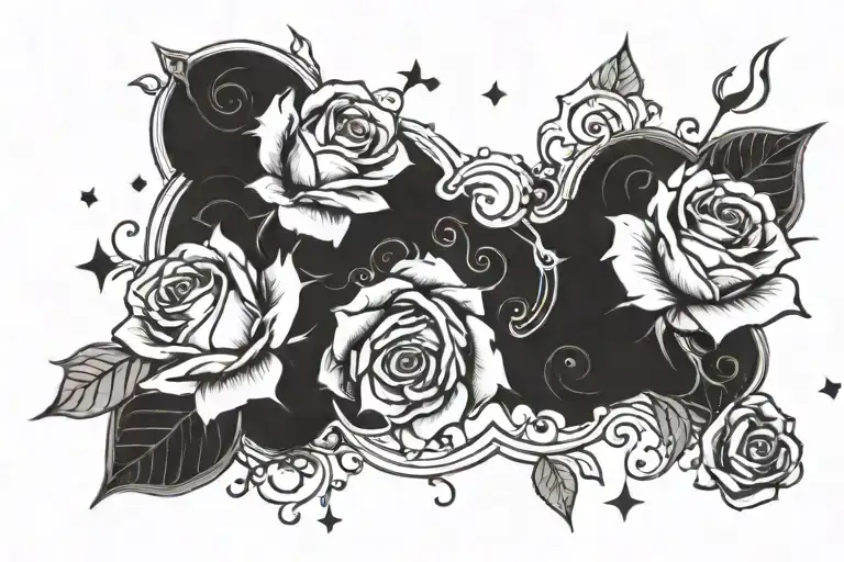 Stars and roses with falling petals tattoo design idea