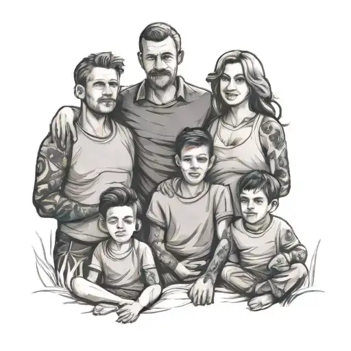 mum dad 2 older sons , 1 daughter and younger son tattoo design idea