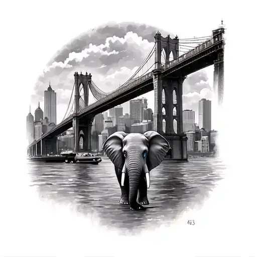 pittsburgh skyline with bridge, elephant with blue eyes, philippeans 4:13 tattoo design idea