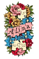 puzzle pieces spelling "Alina" tattoo design idea