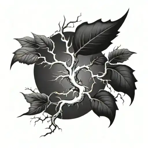 A lightning bolt design with veins branching out like roots of a tree, representing the client's passion for music and nature tattoo design idea