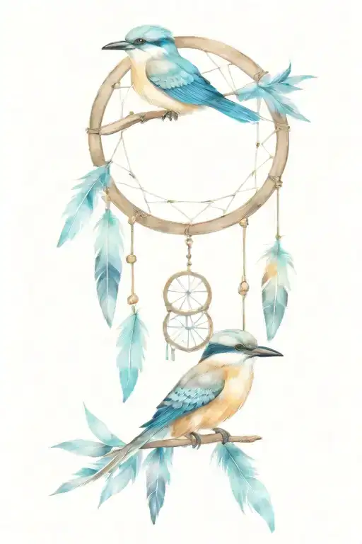 dreamcatcher and kookaburra tattoo design idea