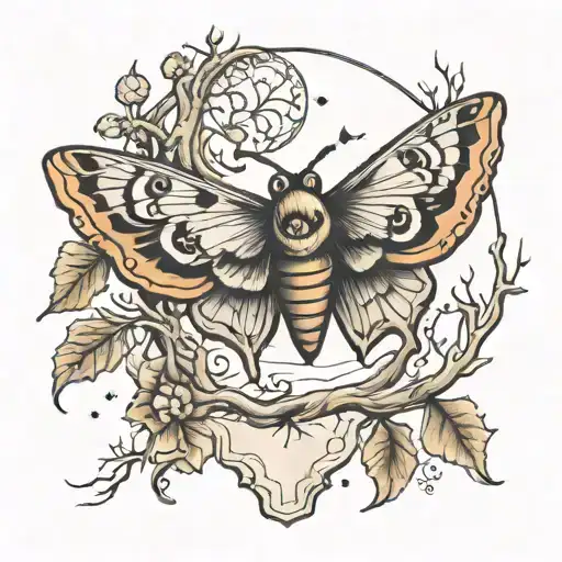 Moth, trees, moon, eyes  tattoo design idea