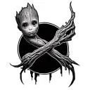 design a deep, meaningful, unique, and aesthetic tattoo for my forearm that combines the Infinity symbol and Baby Groot tattoo design idea