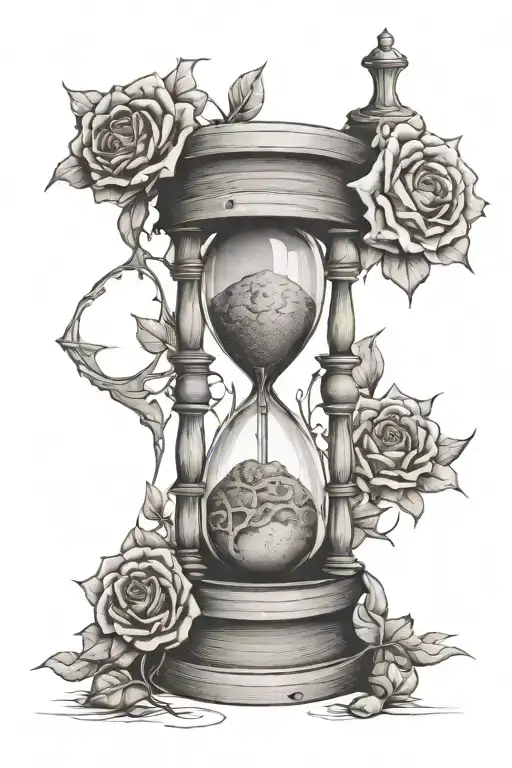 Hourglass wrapped in wood with brain vs heart inside tattoo design idea