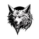 wolf oni mask moon background representing tattoo design idea