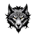 wolf oni mask moon background representing tattoo design idea