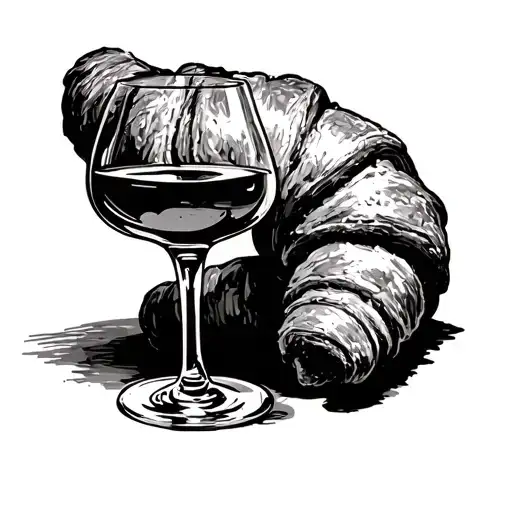 minimal croissant, wine glass, heal myself tattoo design idea