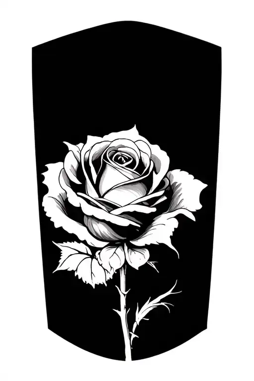 rose, 3 thorns, long stem tattoo design idea