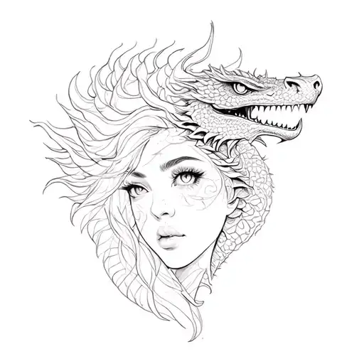 woman face morphing into a dragon tattoo design idea
