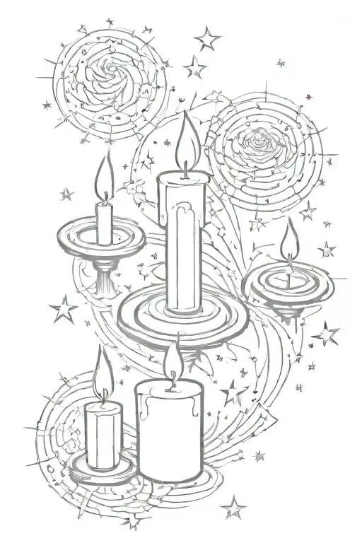 three candles around which the stars circle tattoo design idea