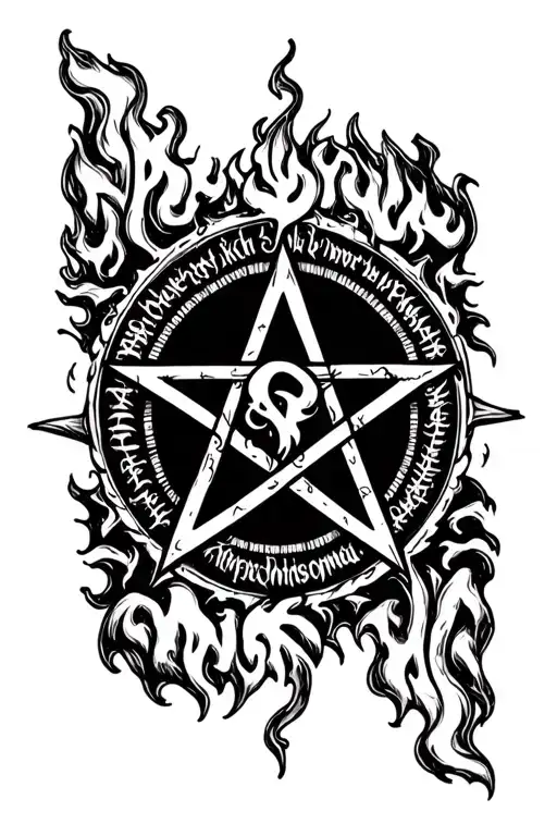 lettering deevil king 666 pentagram fire tattoo design idea