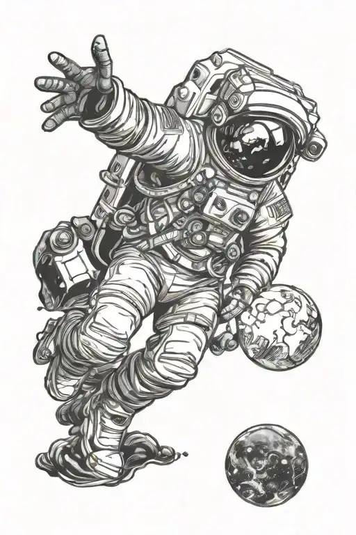 astronaut in space surrounded in northern mythologi tattoo design idea
