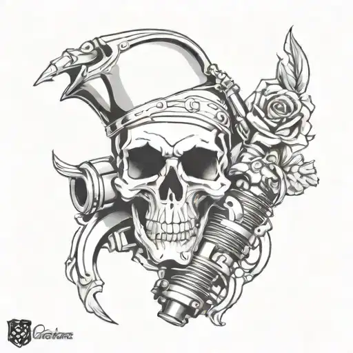 engine piston with skull in middle  tattoo design idea