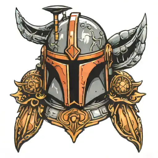 Mandalorian helmet with valkyrie wings tattoo design idea
