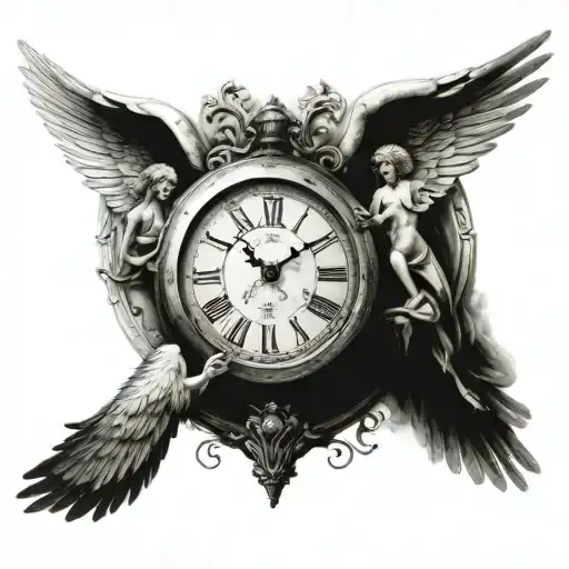 arch angels and time running tattoo design idea