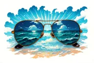  aviator sunglasses only where the reflection is heaven (clouds, ocean, rays of light) tattoo design idea