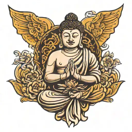 budha with spaner and siringe in hands holding tattoo design idea