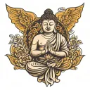 budha with spaner and siringe in hands holding tattoo design idea