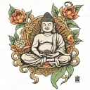 budha with spaner and siringe in hands holding tattoo design idea