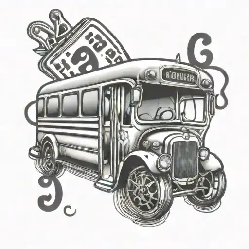 bus, cane, bingo card, mustache tattoo design idea