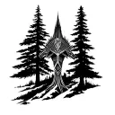 Fine line geometric tattoo with elements of the movies gladiator, Predator, Samoerai, Ronin. Together with the tree of l tattoo design idea