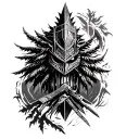 Fine line geometric tattoo with elements of the movies gladiator, Predator, Samoerai, Ronin. Together with the tree of l tattoo design idea