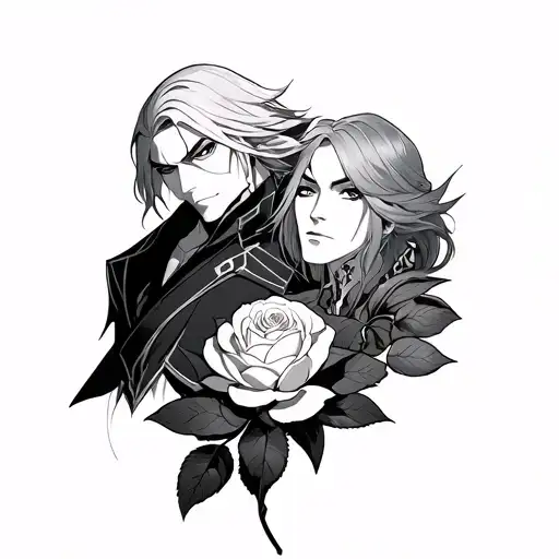 full metal alchemist Edgard Elric e alphonse com uma rosa embaixo  tattoo design idea