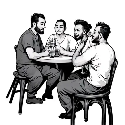 old mong drinking 3 friends in table mountain range with a winding tattoo design idea