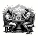 old mong drinking 3 friends in table mountain range with a winding tattoo design idea