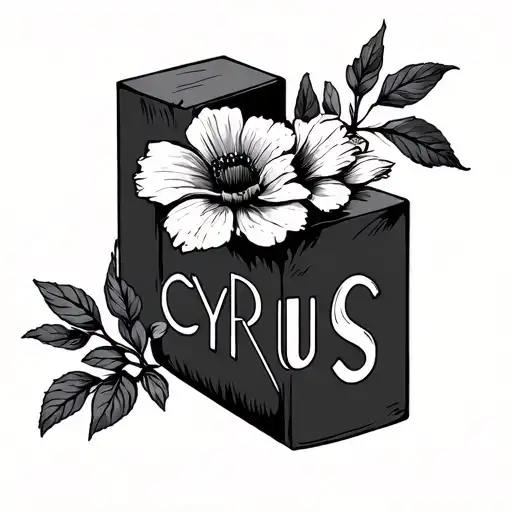 blocks with the name Cyrus and flowers tattoo design idea