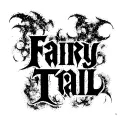 Create a black and white stylized logo of Fairy Tail, drawn in the style of ink wash painting. The logo should have a dy tattoo design idea