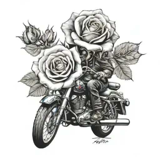 2 bikers holding hands with a rose tattoo design idea
