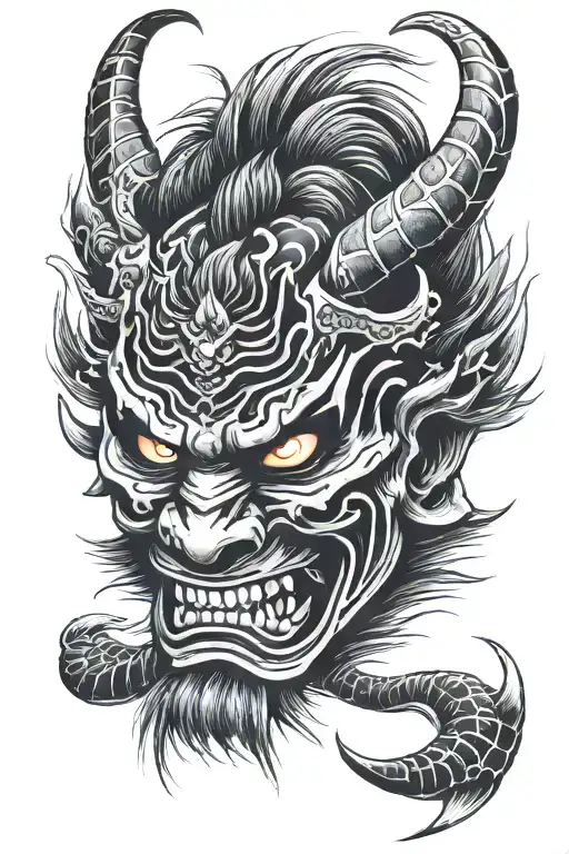 Oni mask samurai and animal characteristics tattoo design idea