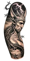 viking rume and stars and tree and Anubis lightning bolt tattoo design idea