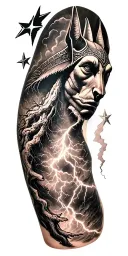 viking rume and stars and tree and Anubis lightning bolt tattoo design idea