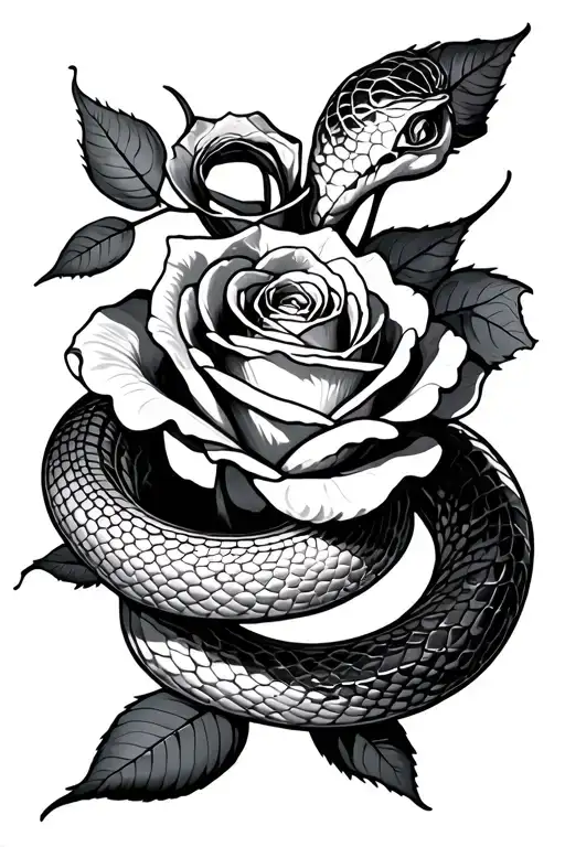 snake shedding skin turn into big rose cute  tattoo design idea